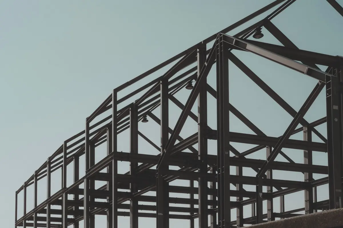 Steel building frame under construction
