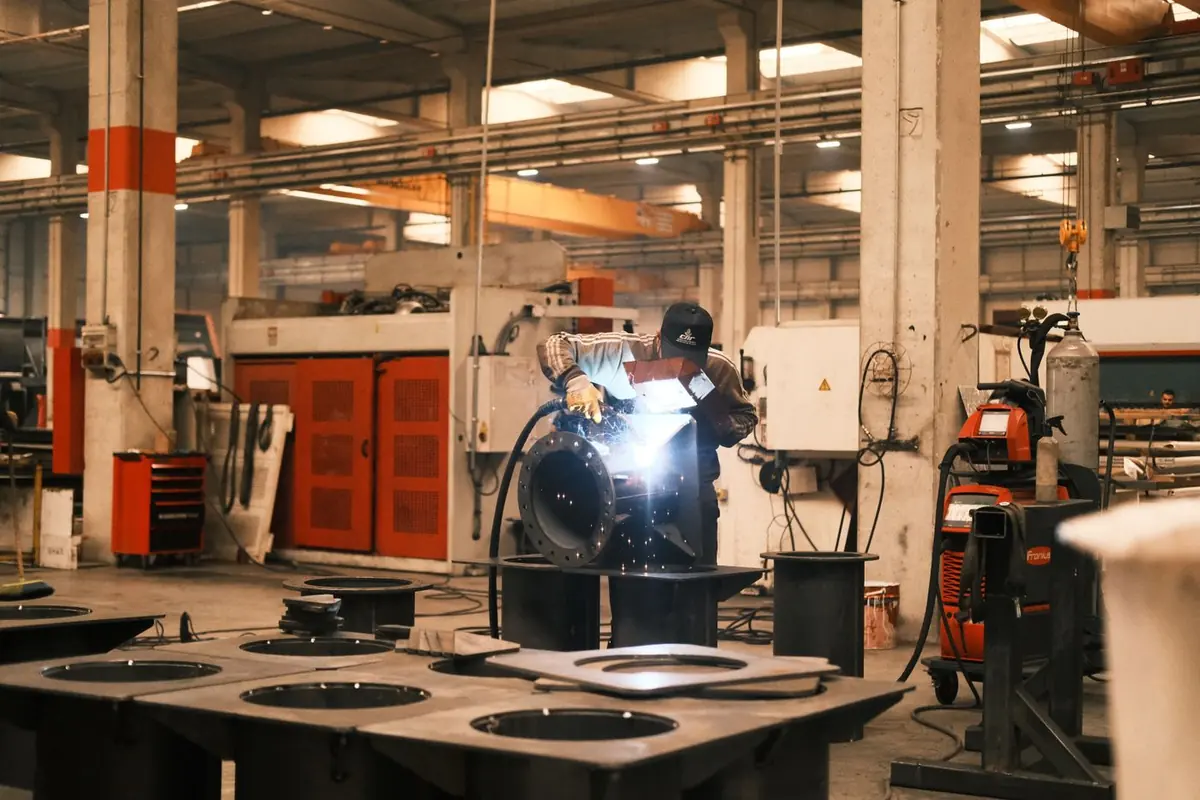 Welder at work in a fabrication shop